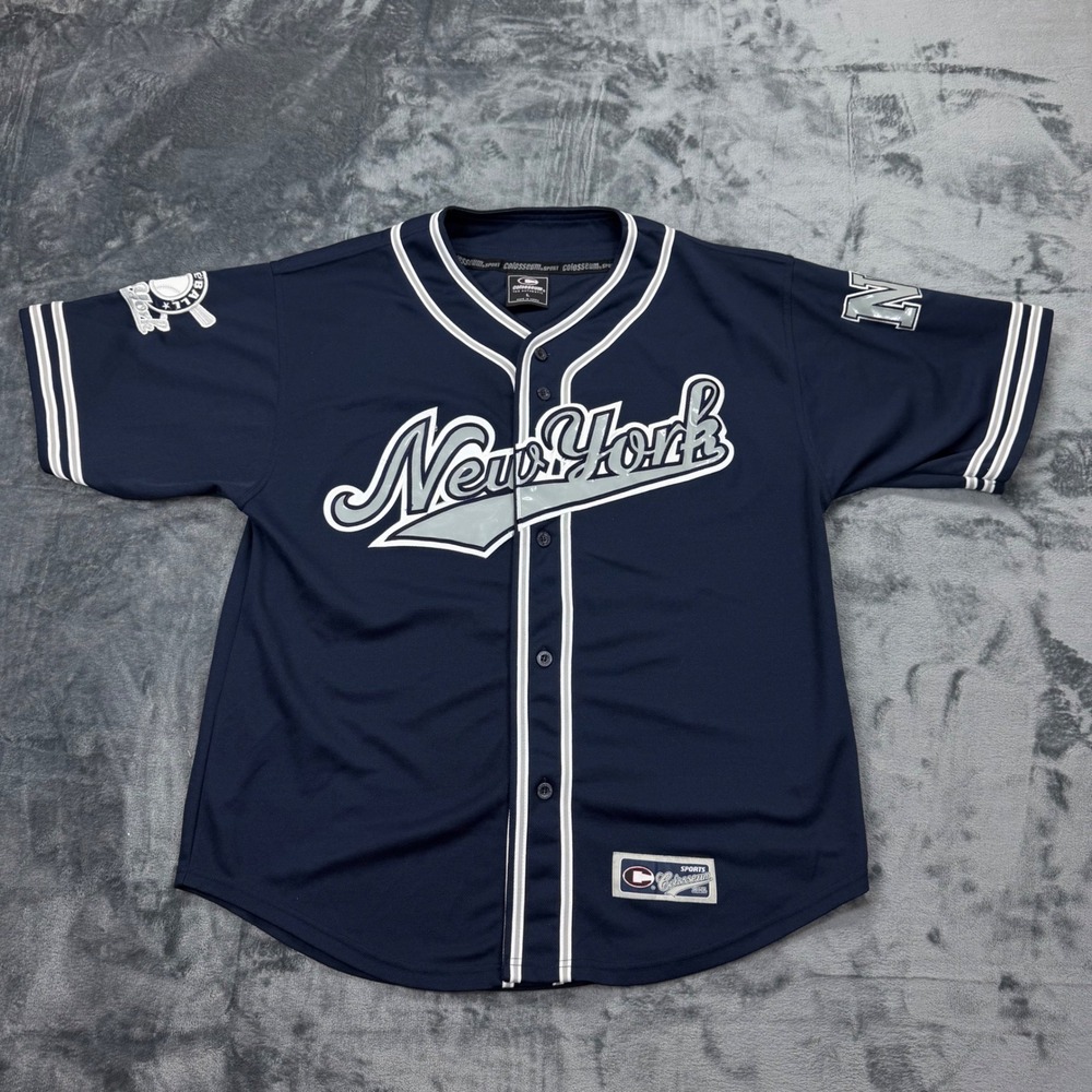 Colosseum Athletics New York Baseball Jersey Mens Large Navy Blue Button Up - Picture 10 of 11